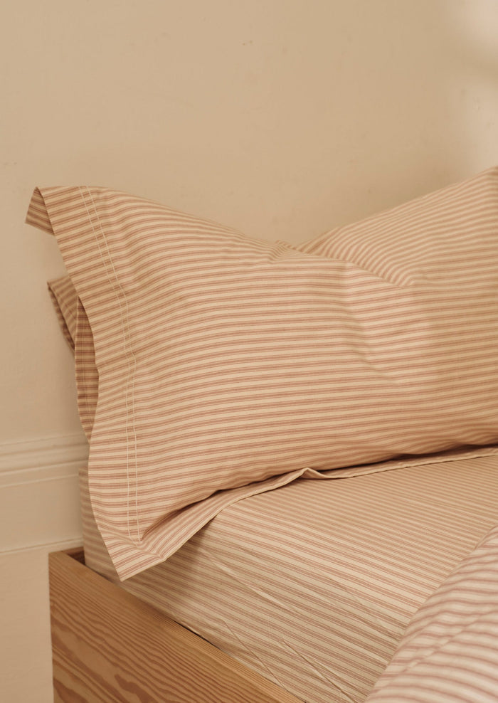 Organic Cotton Ticking Stripe Oxford Pillowcase | Ecru/Rose