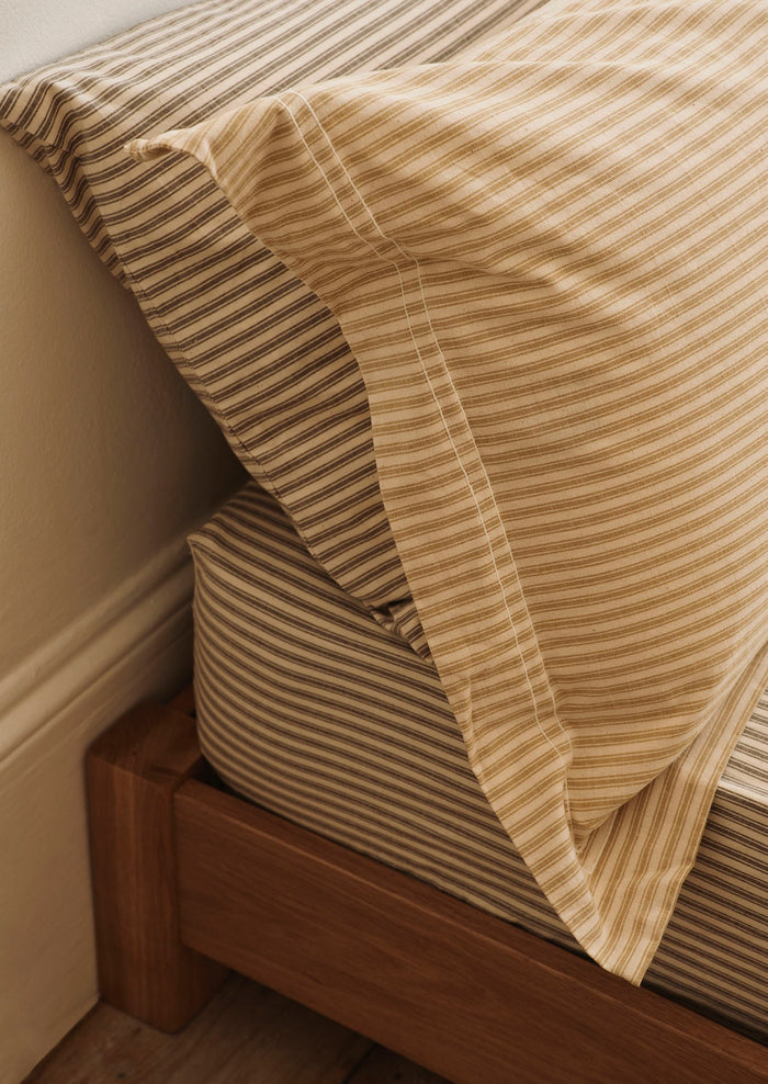Organic Cotton Ticking Stripe Oxford Pillowcase | Ecru/Straw