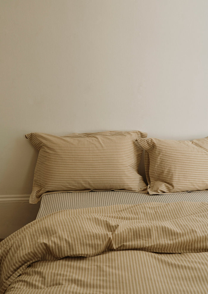 Organic Cotton Ticking Stripe Oxford Pillowcase | Ecru/Straw