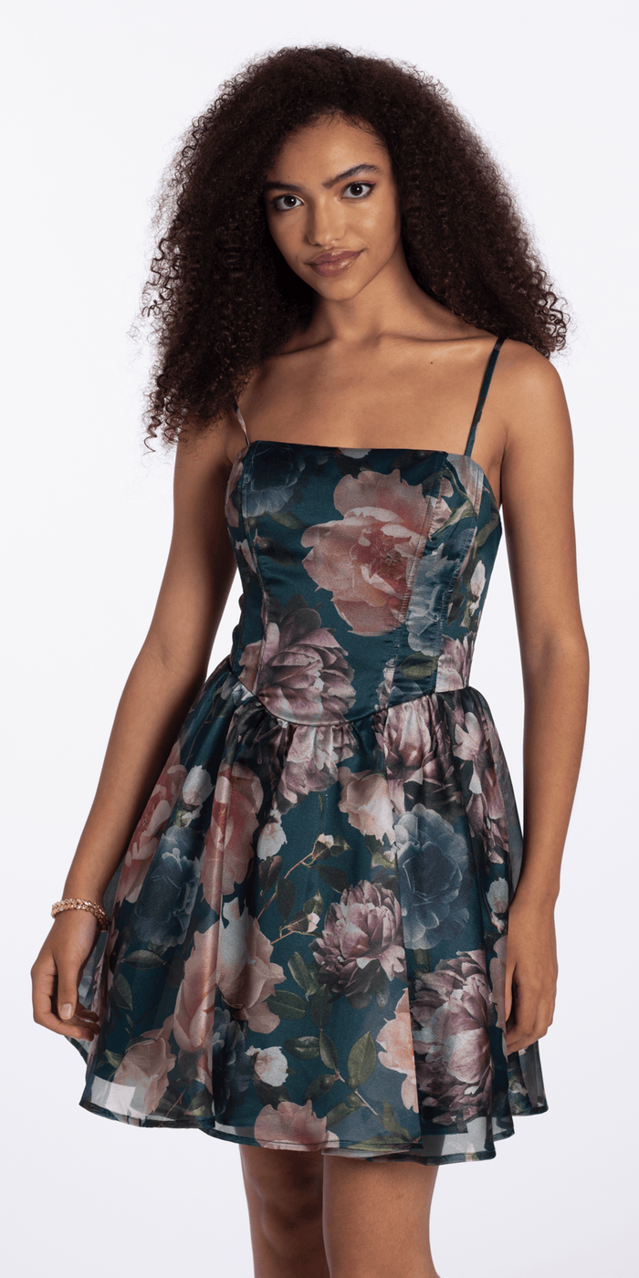 teal/size/s/missy/Camille La Vie /Organza Corset Floral Print Fit and Flare Dress/front