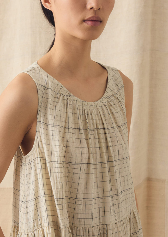 Page Check Cotton Sleeveless Dress | Ecru/Black