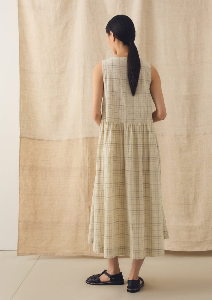 Page Check Cotton Sleeveless Dress | Ecru/Black