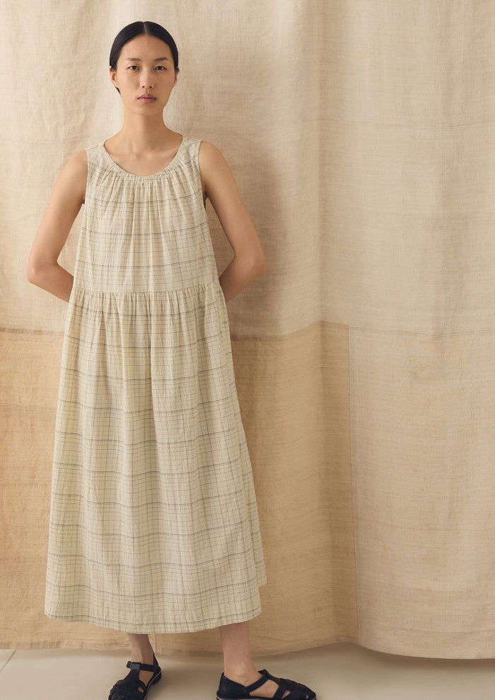 Page Check Cotton Sleeveless Dress | Ecru/Black