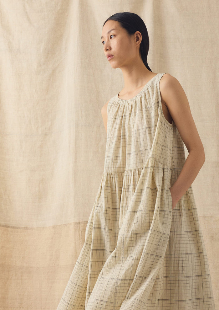 Page Check Cotton Sleeveless Dress | Ecru/Black