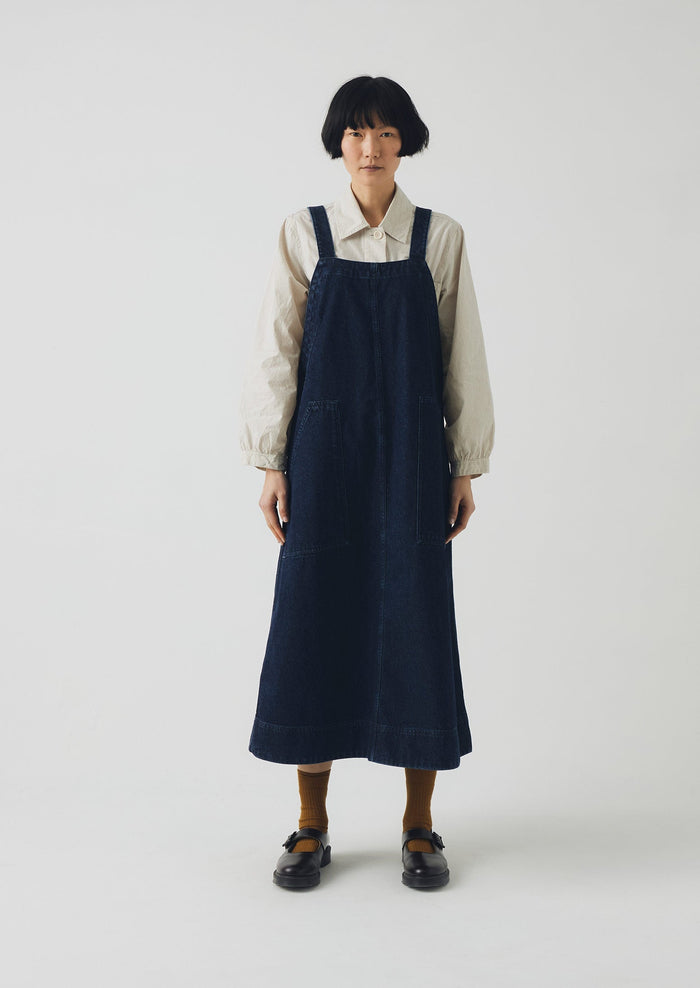 Patch Pocket Denim Dungaree Dress | Indigo