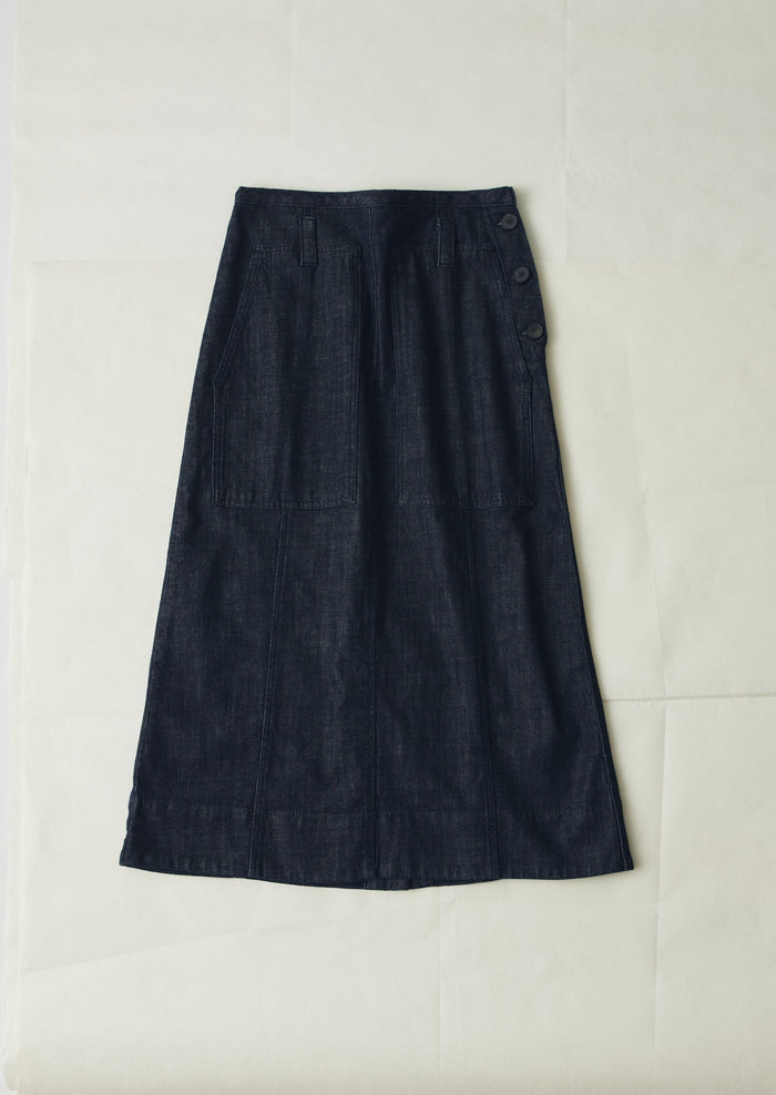 Patch Pocket Indigo Denim Skirt | Indigo
