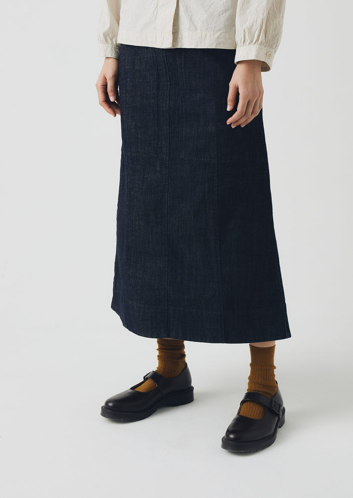 Patch Pocket Indigo Denim Skirt | Indigo