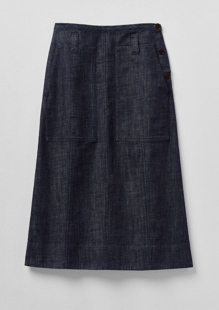 Patch Pocket Indigo Denim Skirt | Indigo