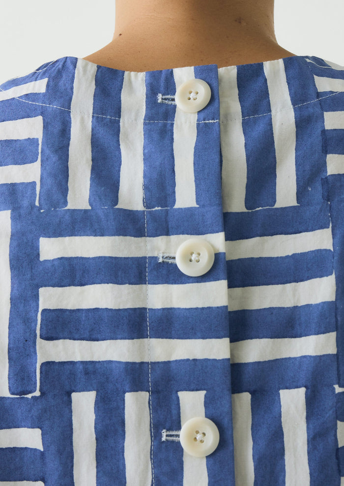 Patchwork Stripe Block Print Top | Deep Cornflower