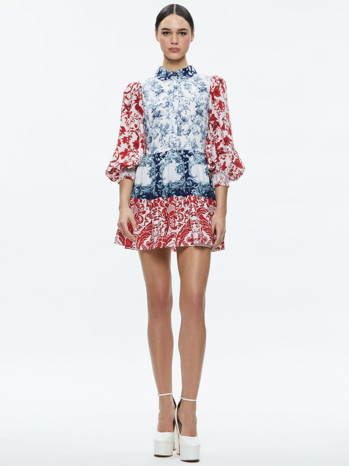 PAULIE TIERED BLOUSON SLEEVE MINI DRESS - JE L'ADORE