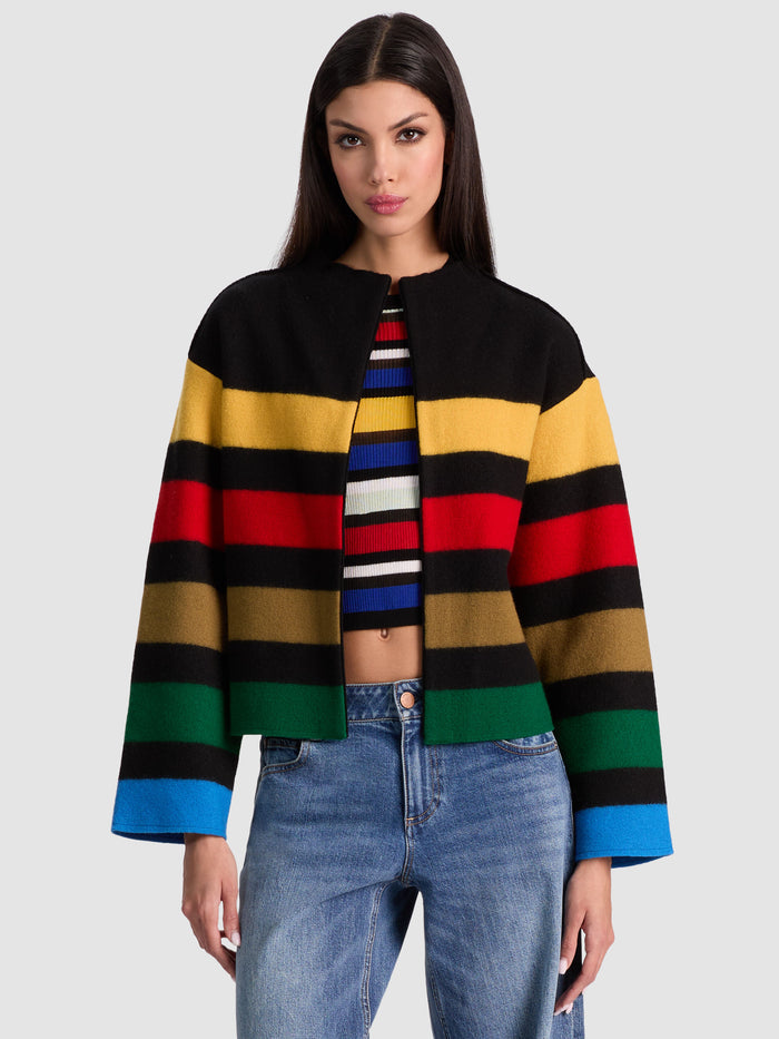 PEARSON STRIPED SWEATER JACKET - BLACK MULTI