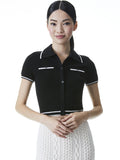 PEG CROPPED POLO - BLACK/SOFT WHITE