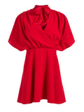 PERKINS TIE NECK MINI DRESS - RUBY
