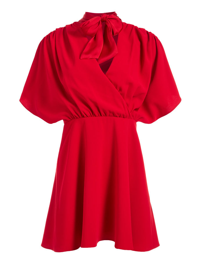 PERKINS TIE NECK MINI DRESS - RUBY