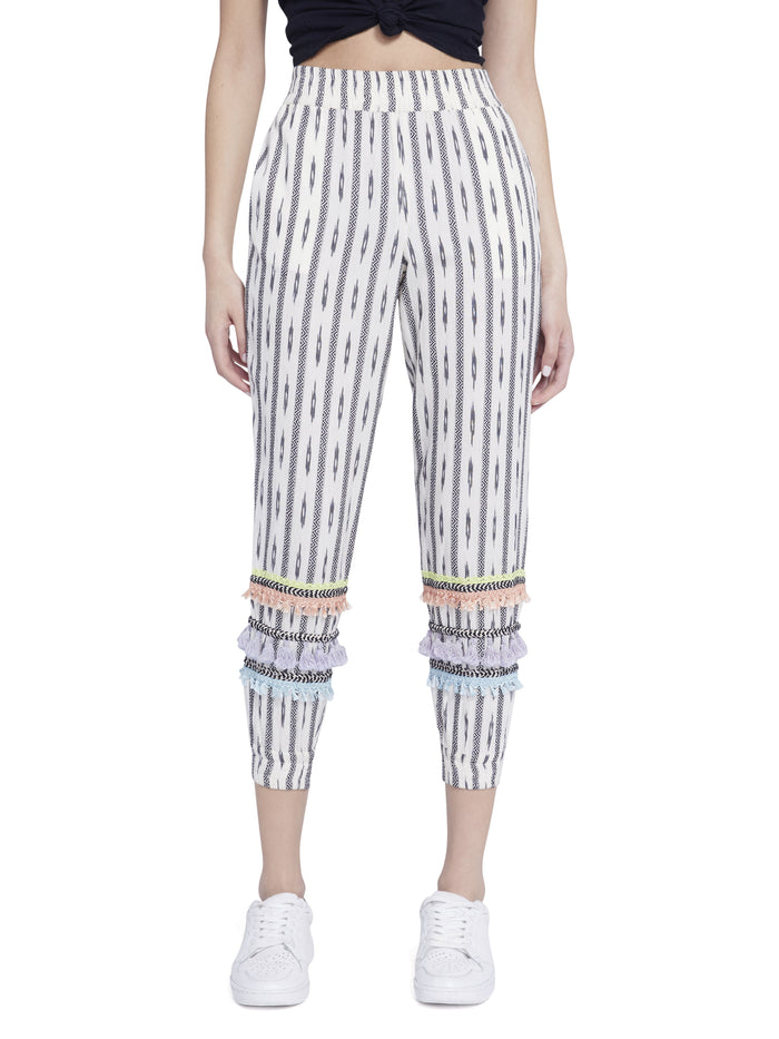 PETE SMOCKED SLIM PULL UP PANT - OFF WHITE/BLACK MULTI