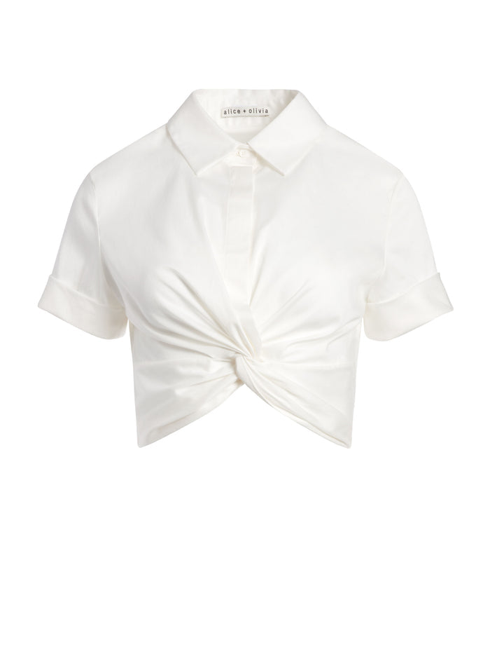 PHEBE KNOT FRONT CROP TOP - OFF WHITE