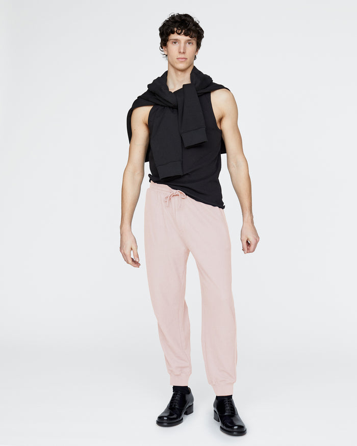 Pima Cotton Pique Banded Bottom Sweatpants - Faded Rose