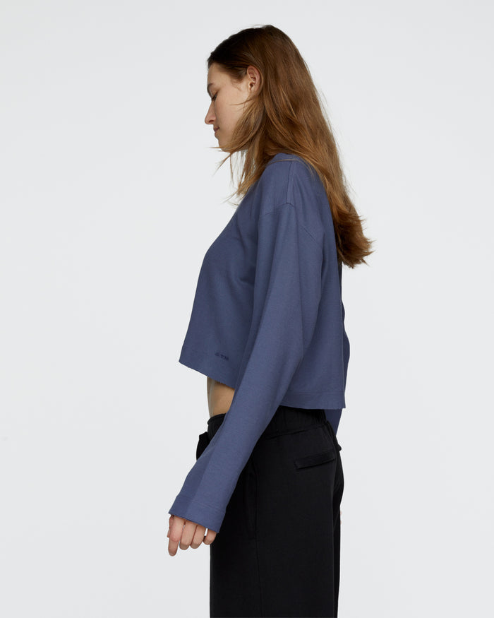 Pima Cotton Pique Cropped Boxy Tee - Dusk Blue
