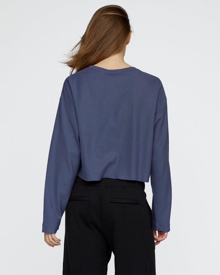 Pima Cotton Pique Cropped Boxy Tee - Dusk Blue