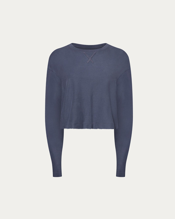 Pima Cotton Pique Cropped Boxy Tee - Dusk Blue