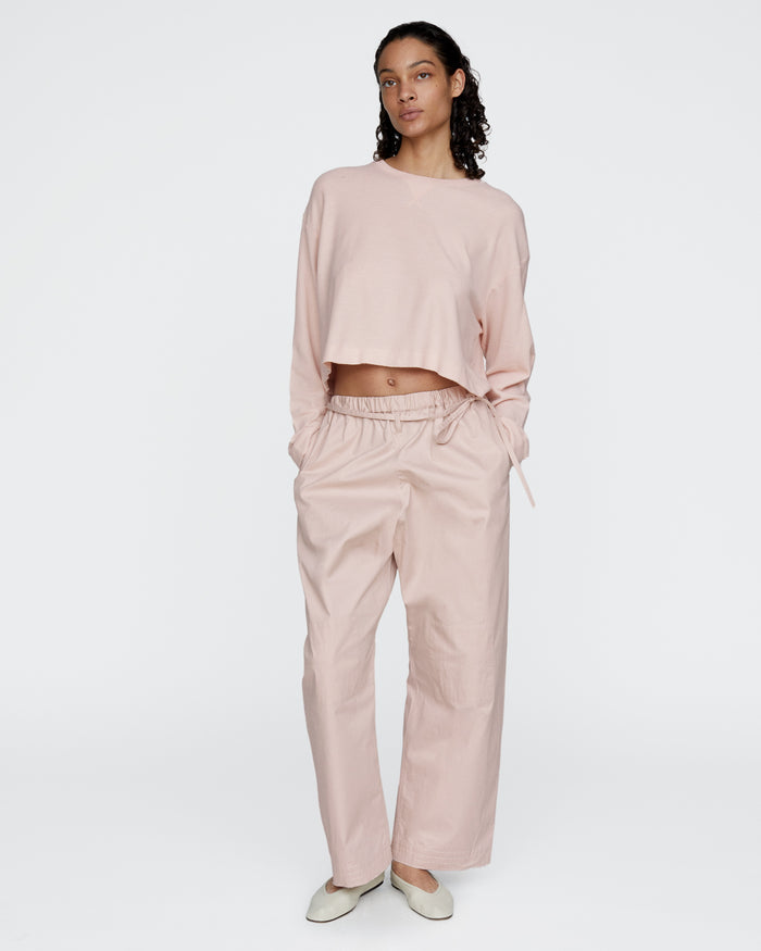 Pima Cotton Pique Cropped Boxy Tee - Faded Rose