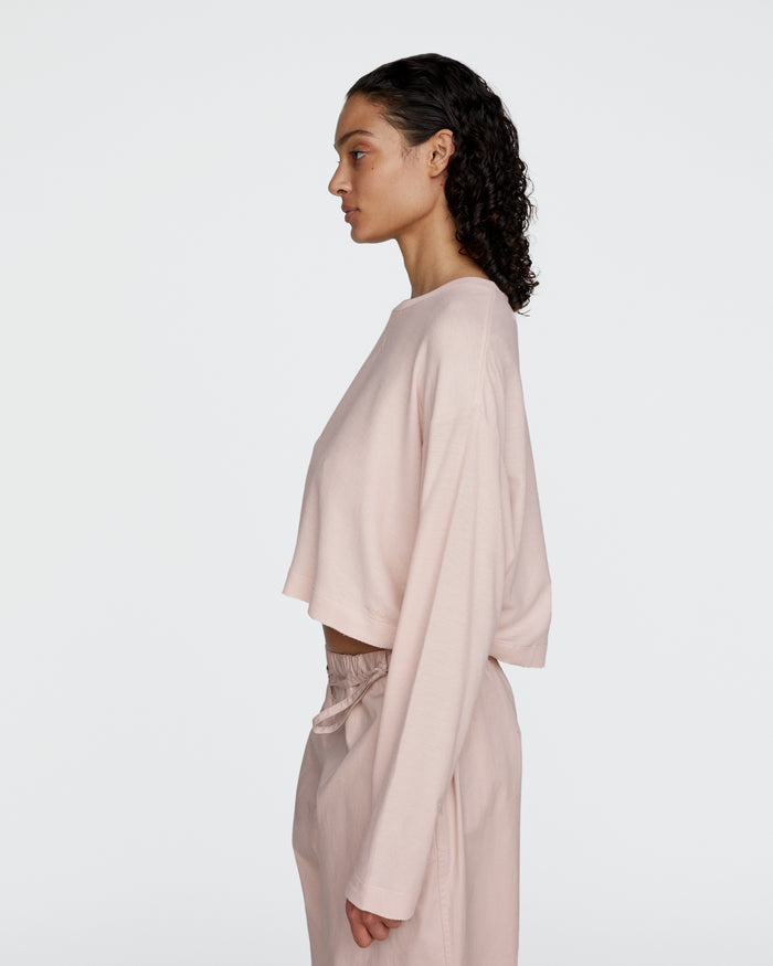 Pima Cotton Pique Cropped Boxy Tee - Faded Rose