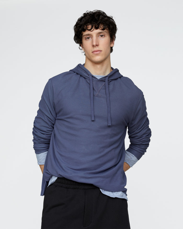 Pima Cotton Pique Hoodie - Dusk Blue