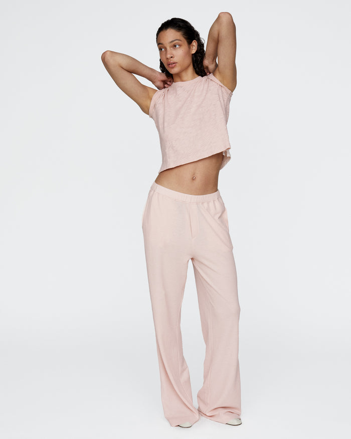 Pima Cotton Pique Wide Leg Sweatpants - Faded Rose
