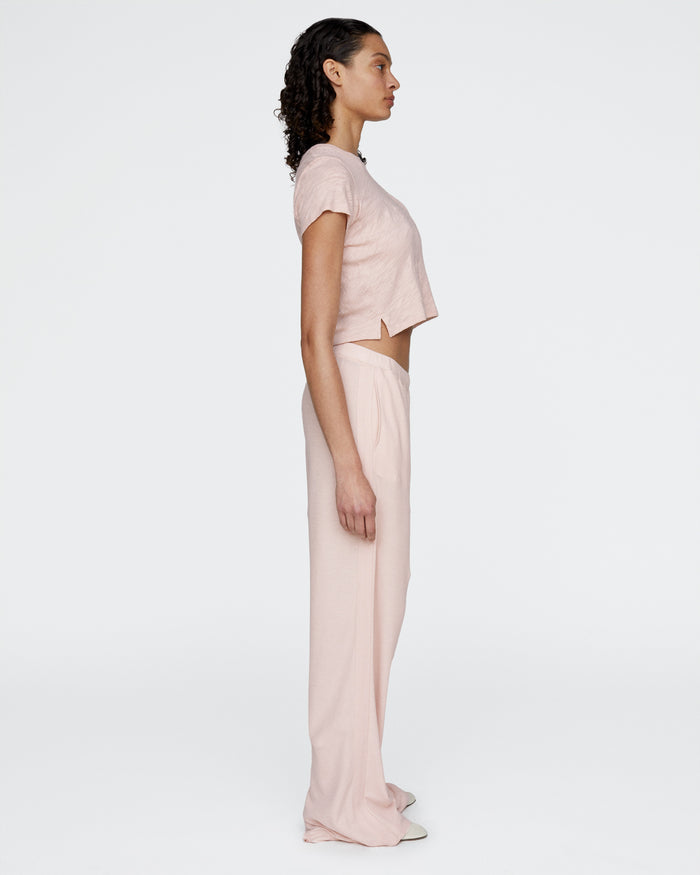 Pima Cotton Pique Wide Leg Sweatpants - Faded Rose