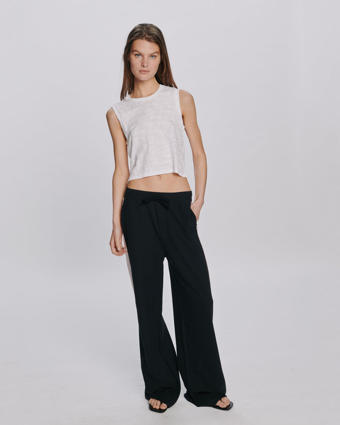 Pique Pull On Pant With Contrast Stripe - Black Faded Rose
