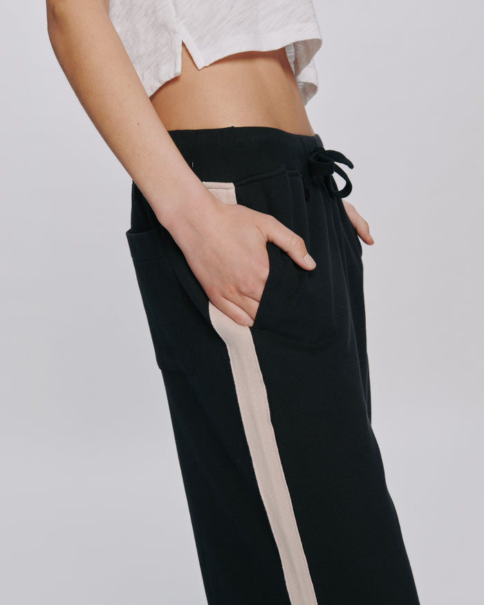Pique Pull On Pant With Contrast Stripe - Black Faded Rose