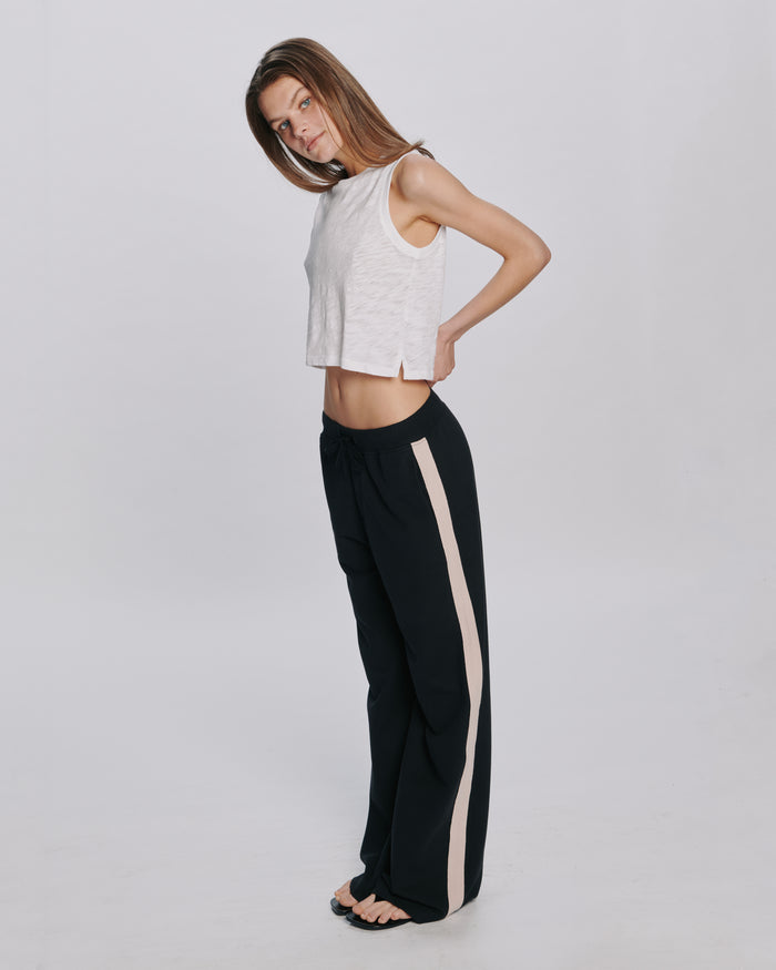 Pique Pull On Pant With Contrast Stripe - Black Faded Rose