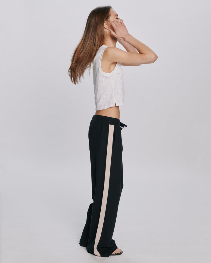 Pique Pull On Pant With Contrast Stripe - Black Faded Rose