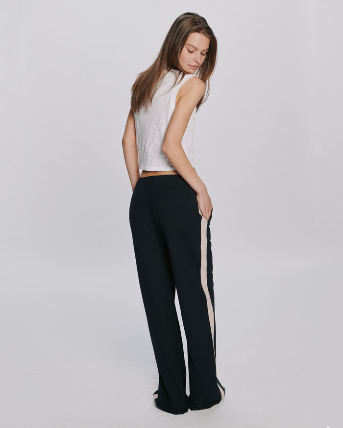 Pique Pull On Pant With Contrast Stripe - Black Faded Rose