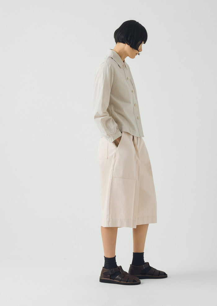 Pleated Denim Shorts | Ecru