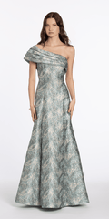 sage/size/4/missy/Camille La Vie/Pleated One Shoulder Floral Brocade A Line Dress/front