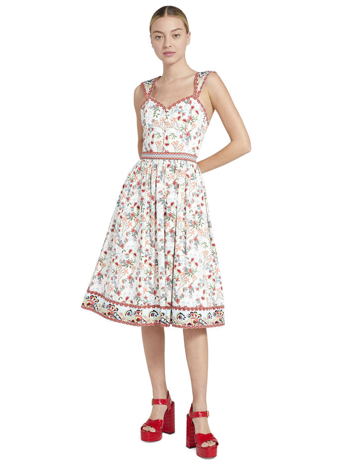PORTIA SWEETHEART MIDI DRESS - BLUE BELL-SOFT WHT MULTI