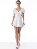 QUEENIE PUFF SLEEVE MINI DRESS WITH BOW - OFF WHITE