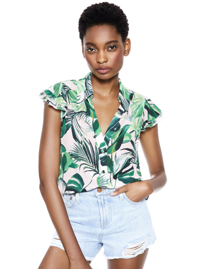 RANDA RUFFLE HENLEY TOP - PALM