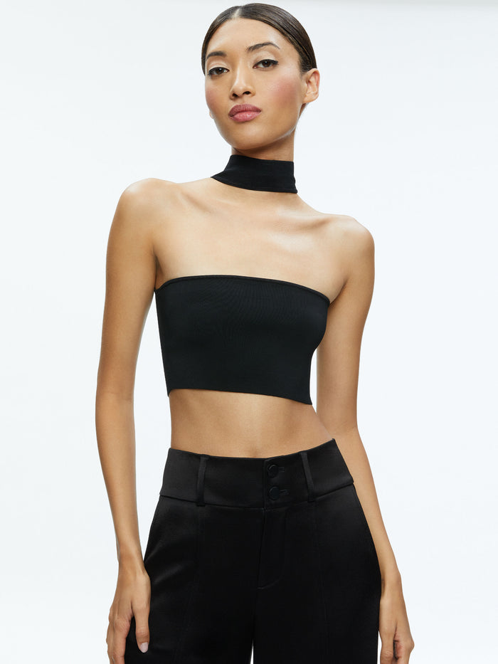 RAYA MOCK NECK RACERBACK CROPPED PULLOVER - BLACK