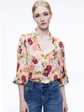 REILLY MANDARIN COLLAR BLOUSE - JUNIPER FLORAL ROSE