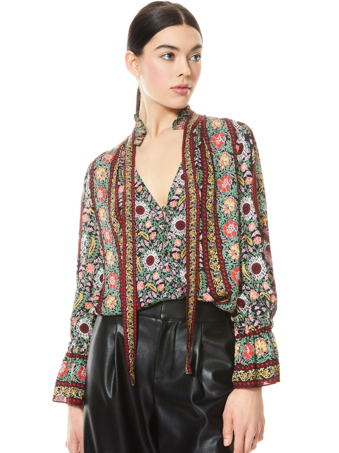REILLY RUFFLE COLLAR BLOUSE - FLOWER POT BLK MULTI