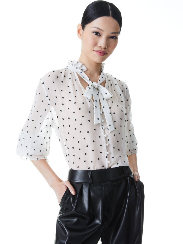 REILLY TIE NECK BLOUSE - CUTIE POLKA DOT ANTIQUE WHITE