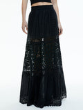 REISE EYELET PANELLED MAXI SKIRT - BLACK