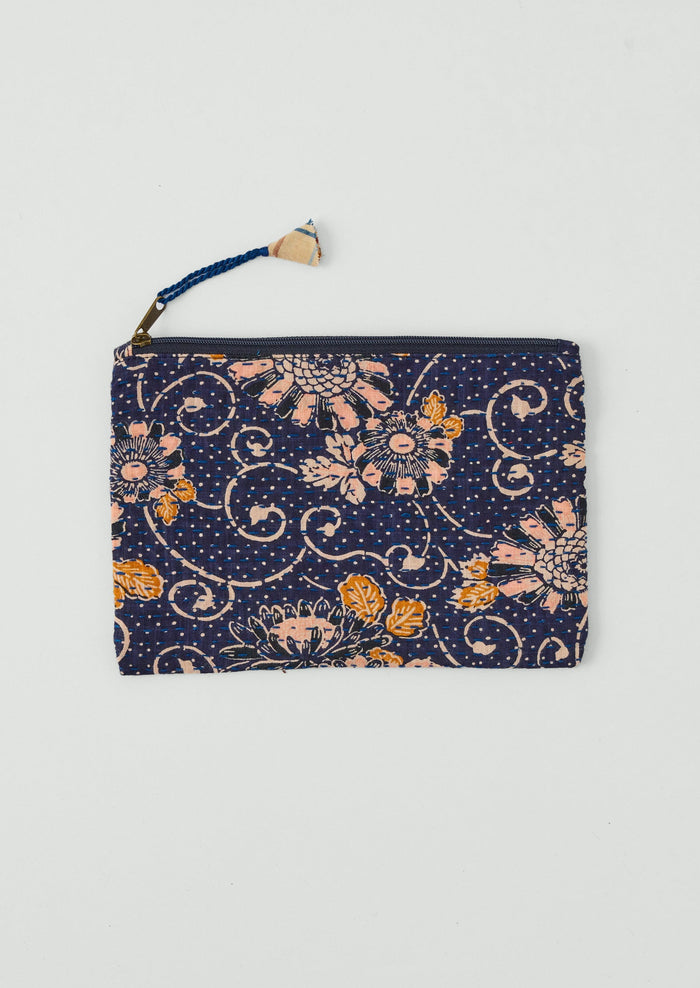 Remnant Fabric Kantha Pouch | Denim Blue/Honey
