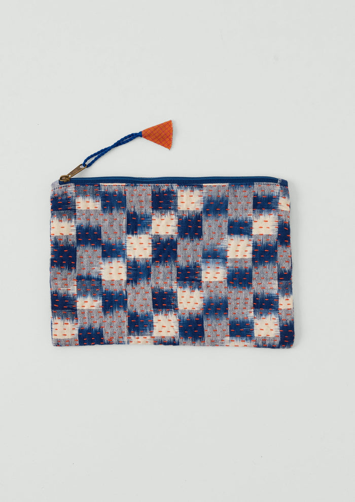 Remnant Fabric Kantha Pouch | Ink Blue/Redcurrant