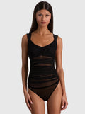 RENEE SHEER RUCHED BODYSUIT - BLACK