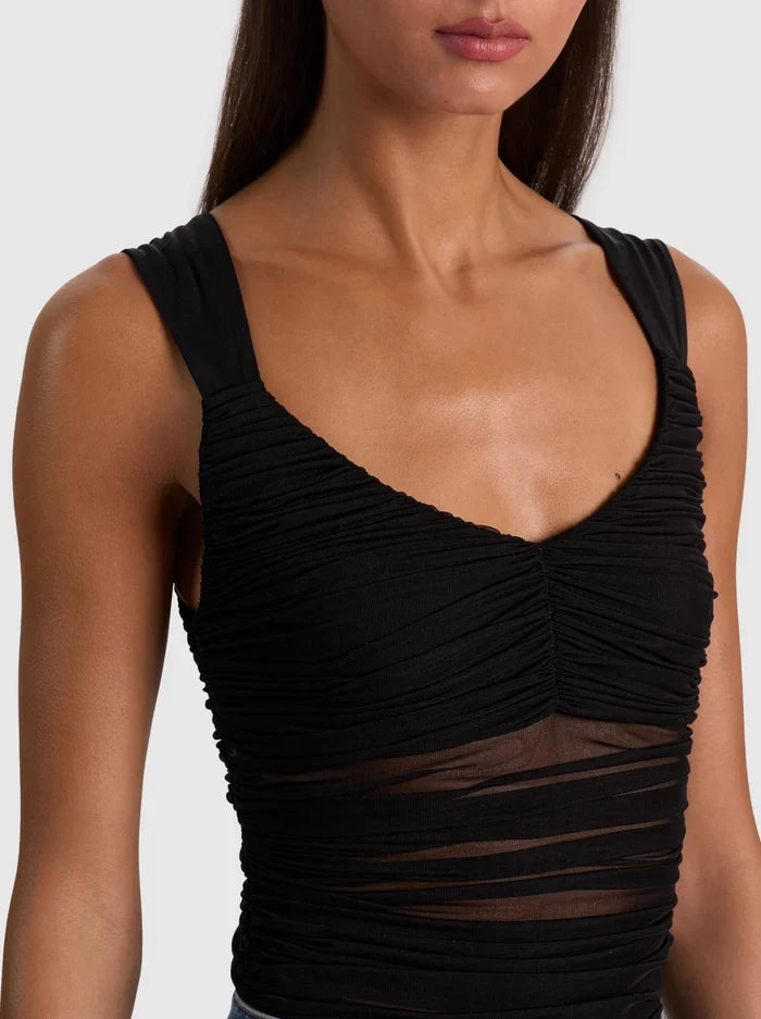 RENEE SHEER RUCHED BODYSUIT - BLACK