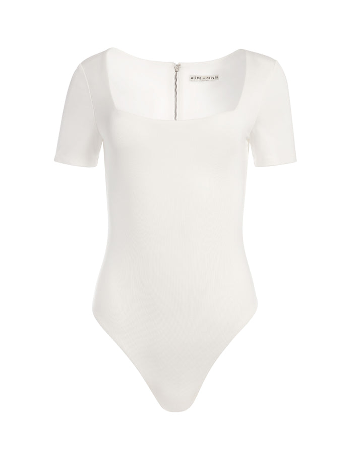 RENITA SQUARE NECK THONG BODYSUIT - OFF WHITE