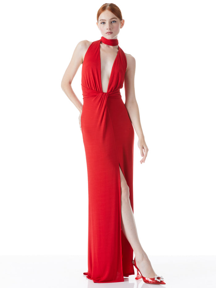 RESSE TIE NECK GOWN - PERFECT RUBY